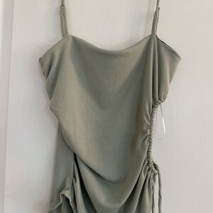Green Ruched Asymmetrical Camisole Bodysuit